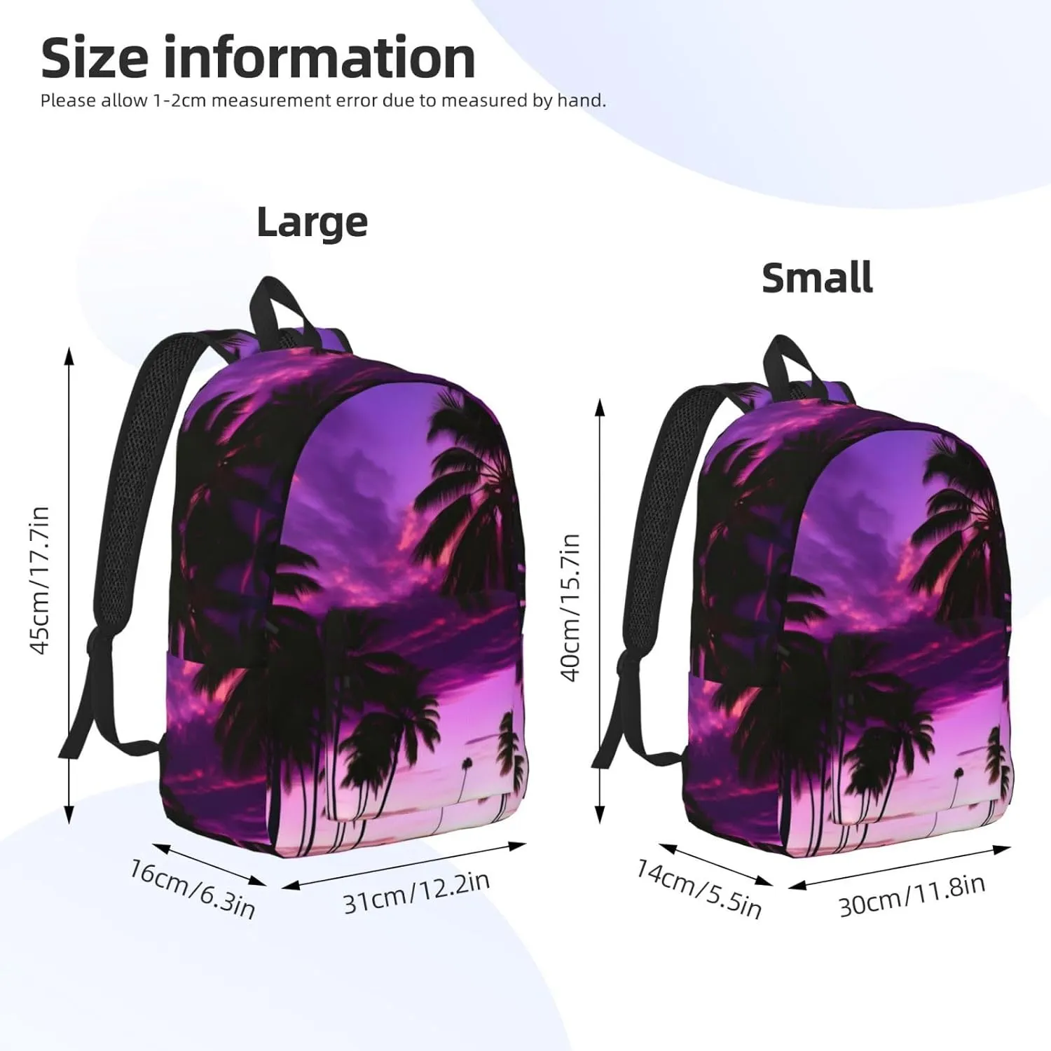 Palm Tree Purple Sunset Canvas Backpack For Men Women,Casual Rucksack Backpack, Laptop College Hiking Travel Bag