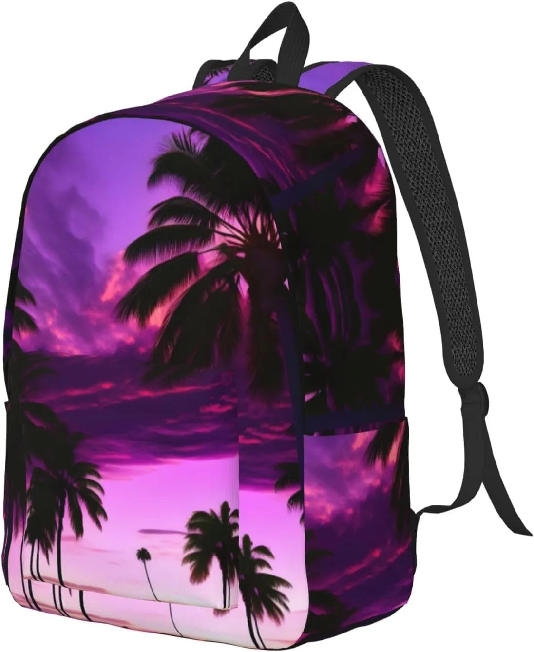 Palm Tree Purple Sunset Canvas Backpack For Men Women,Casual Rucksack Backpack, Laptop College Hiking Travel Bag