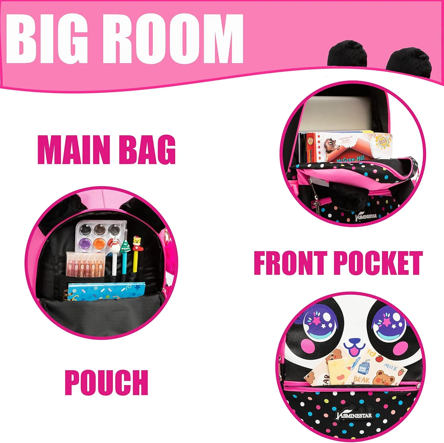 Panda Rolling Backpack for Girls Kids Backpack with Wheels Roller Backpack with Wheels Set for Elementary Students Carry on Luggage Bookbag with Roller