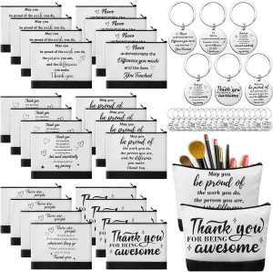 Panelee 48 Pcs Graduation Teacher Appreciation Makeup Bags Bulk and Keychains Motivational Gift for Women Cosmetic Bags
