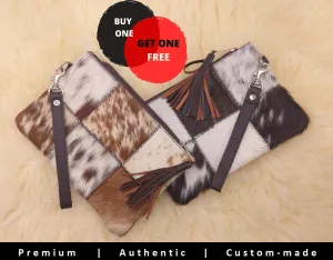Patchwork Cosmetic pouches Cowhide Makeup Bag Wristlet Pouch