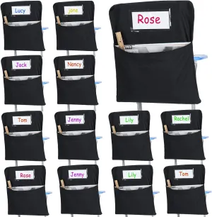 Paterr 12 Pcs Small Chair Storage Pocket 15.5 Inch School Chair Bag Chairback Pocket Student Pockets Classroom Organizer with Name Tag for Keeping Student Book Table Organized(Black)