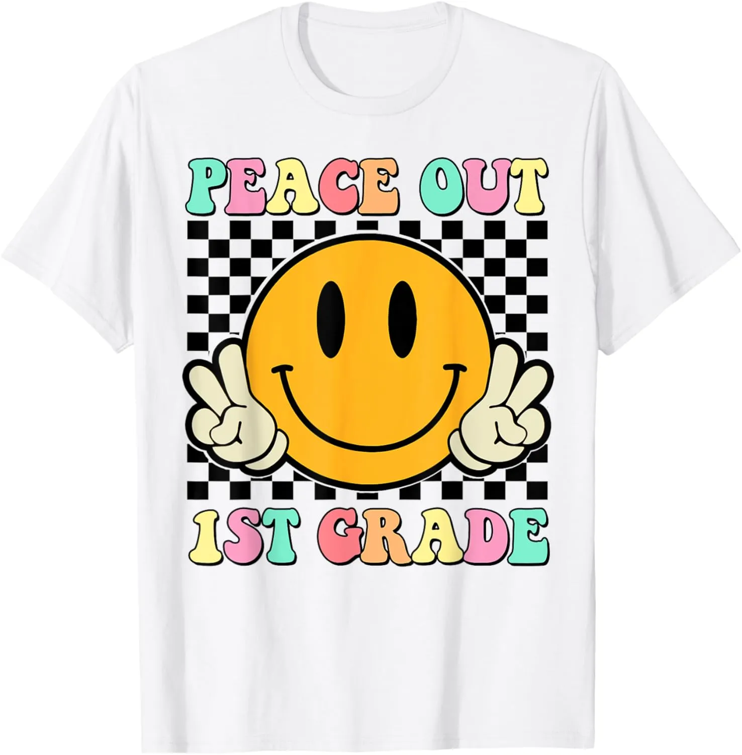 Peace Out 1st Grade Teacher Retro Smile Last Day Of School T-Shirt