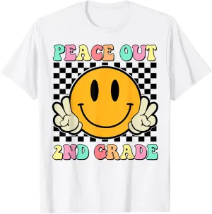 Peace Out 2nd Grade Teacher Retro Smile Last Day Of School T-Shirt