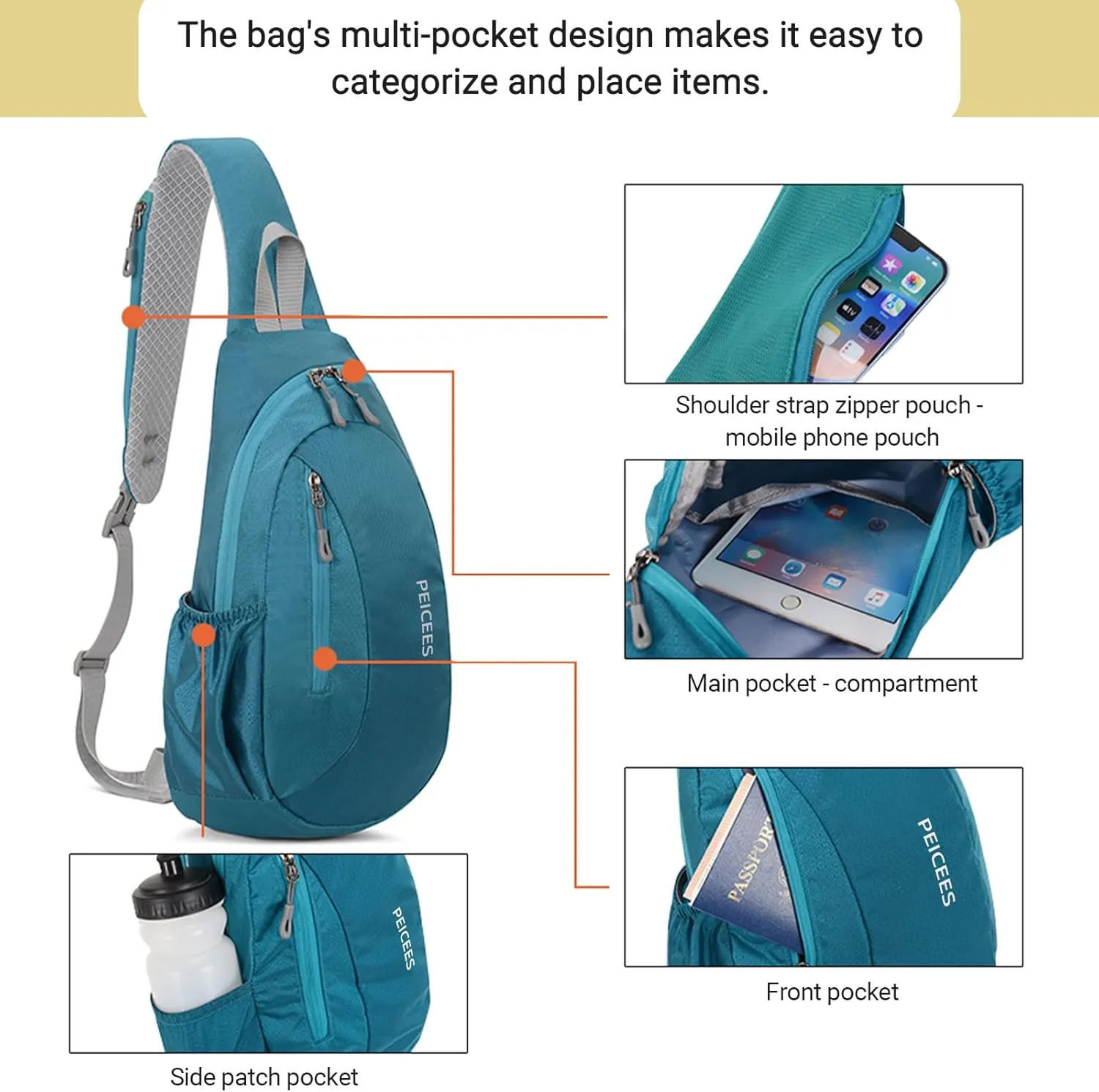 Peicees Sling Bags Men Women Shoulder Backpack Small Cross Body Chest Sling Backpack, Rose