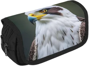 Pencil Bag Spear Falcon, White Eagle Pencil Pouch Large Capacity Pen Box Double Zipper Storage Bag 2 Compartments Portable Multifunctional Bag Desk Organizer Pen Case