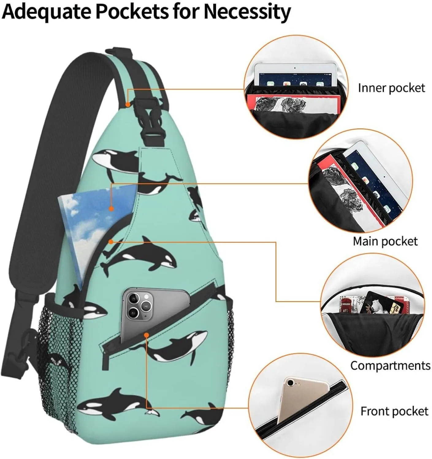 Penguin Balloon Snowflake Printed Canvas Sling Bag Crossbody Backpack, Hiking Daypack Chest Bag For Women Men