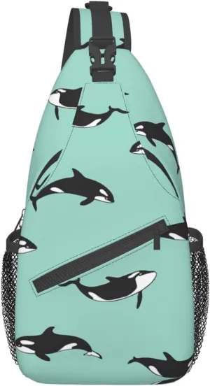 Penguin Balloon Snowflake Printed Canvas Sling Bag Crossbody Backpack, Hiking Daypack Chest Bag For Women Men