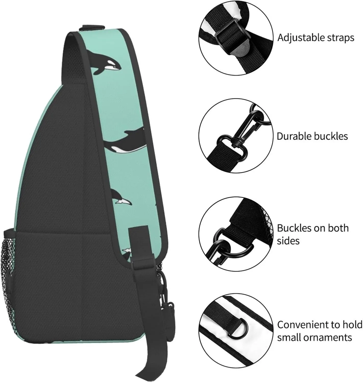 Penguin Balloon Snowflake Printed Canvas Sling Bag Crossbody Backpack, Hiking Daypack Chest Bag For Women Men