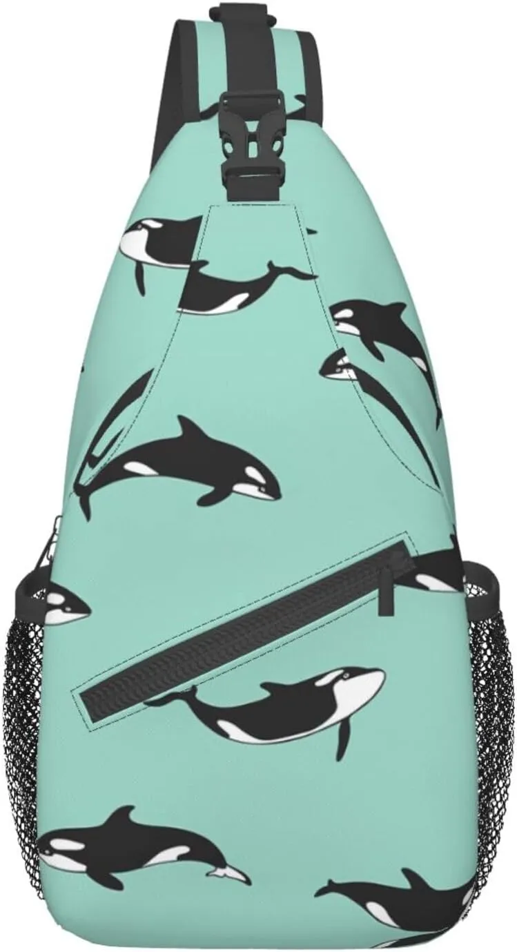 Penguin Balloon Snowflake Printed Canvas Sling Bag Crossbody Backpack, Hiking Daypack Chest Bag For Women Men