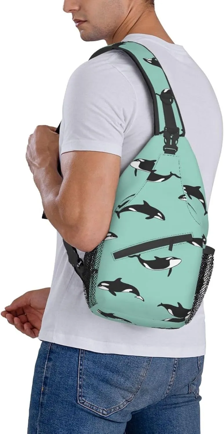 Penguin Balloon Snowflake Printed Canvas Sling Bag Crossbody Backpack, Hiking Daypack Chest Bag For Women Men