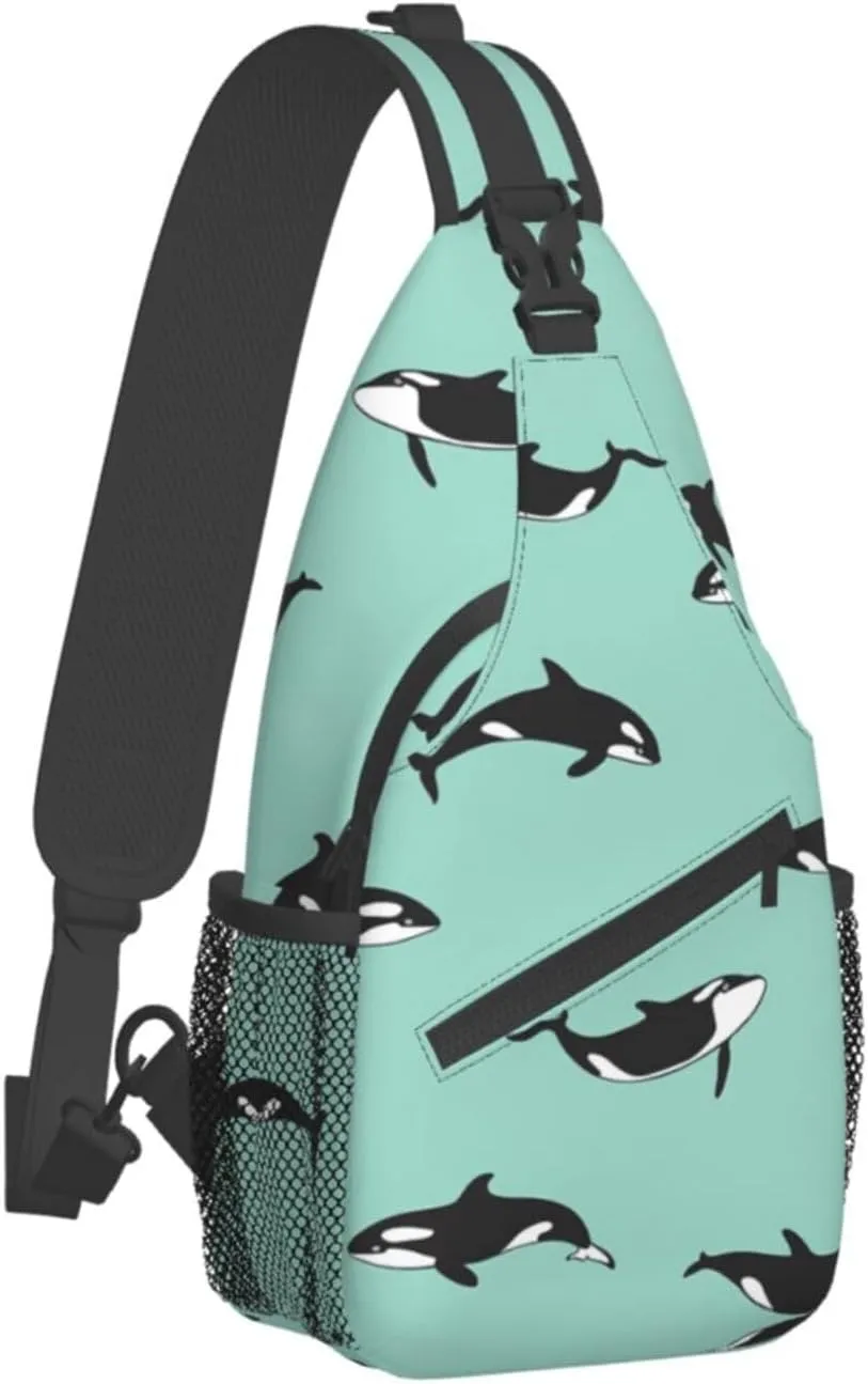Penguin Balloon Snowflake Printed Canvas Sling Bag Crossbody Backpack, Hiking Daypack Chest Bag For Women Men