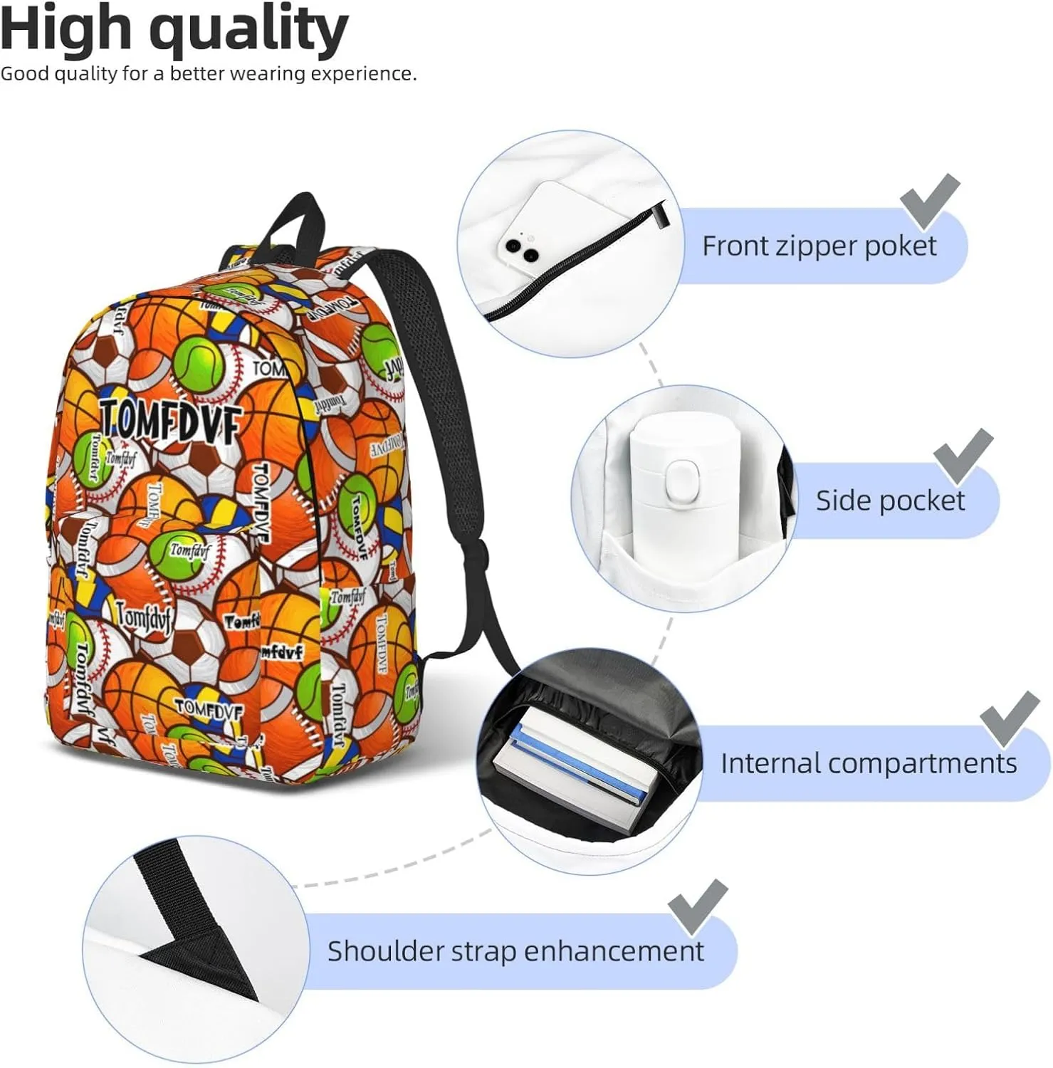 Personalized Backpack| Basketball Backpack With Name Baseball Backpack Soccer Backpack Rugby Backpack Field Hockey Backpack Volleyball Backpack |Multiple Ball Pattern Design Backpack (style 10)
