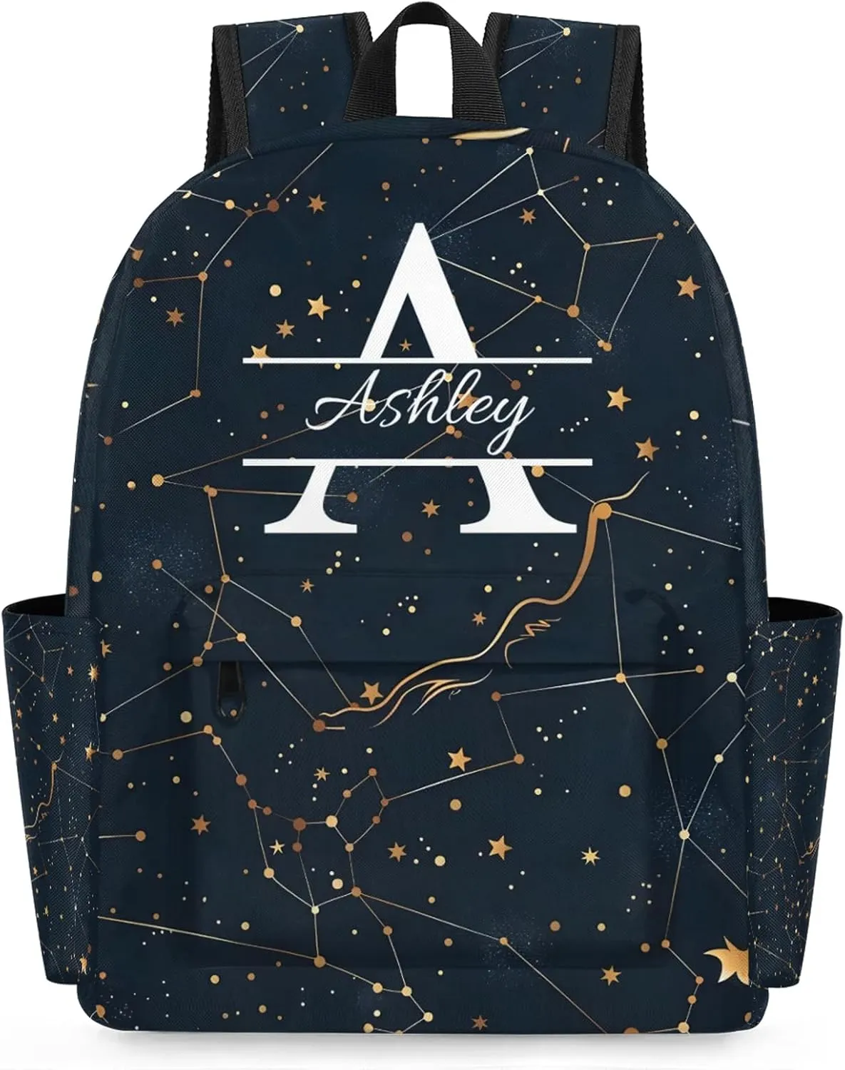 Personalized Backpack with Initial & Name Personalized Shoulder Bag for Women Men Waterproof Travel Casual Daypack 15.1in, Cosmos Sky Galaxy Universe
