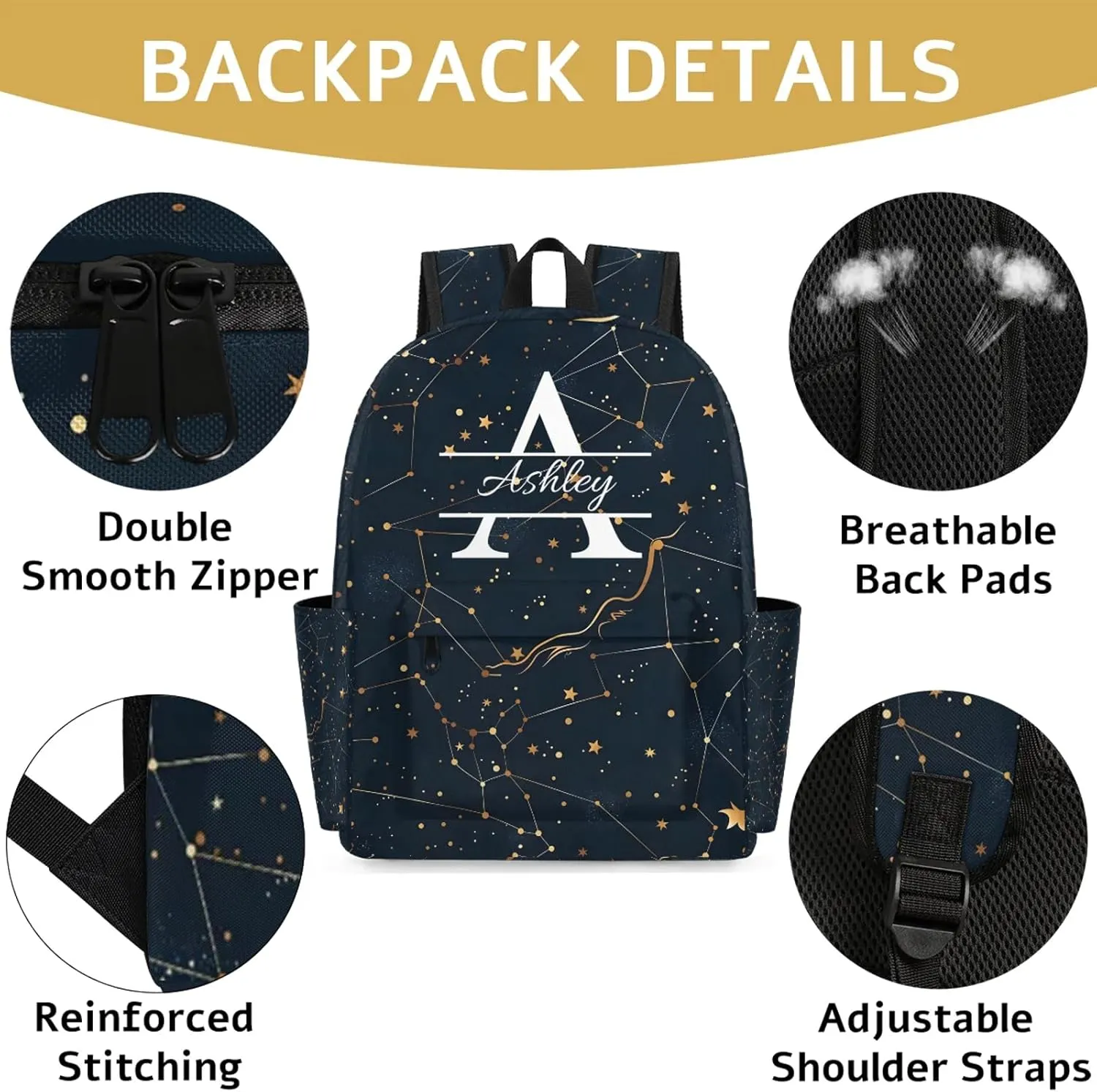 Personalized Backpack with Initial & Name Personalized Shoulder Bag for Women Men Waterproof Travel Casual Daypack 15.1in, Cosmos Sky Galaxy Universe