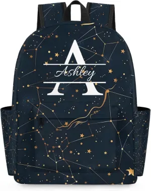 Personalized Backpack with Initial & Name Personalized Shoulder Bag for Women Men Waterproof Travel Casual Daypack 15.1in, Cosmos Sky Galaxy Universe