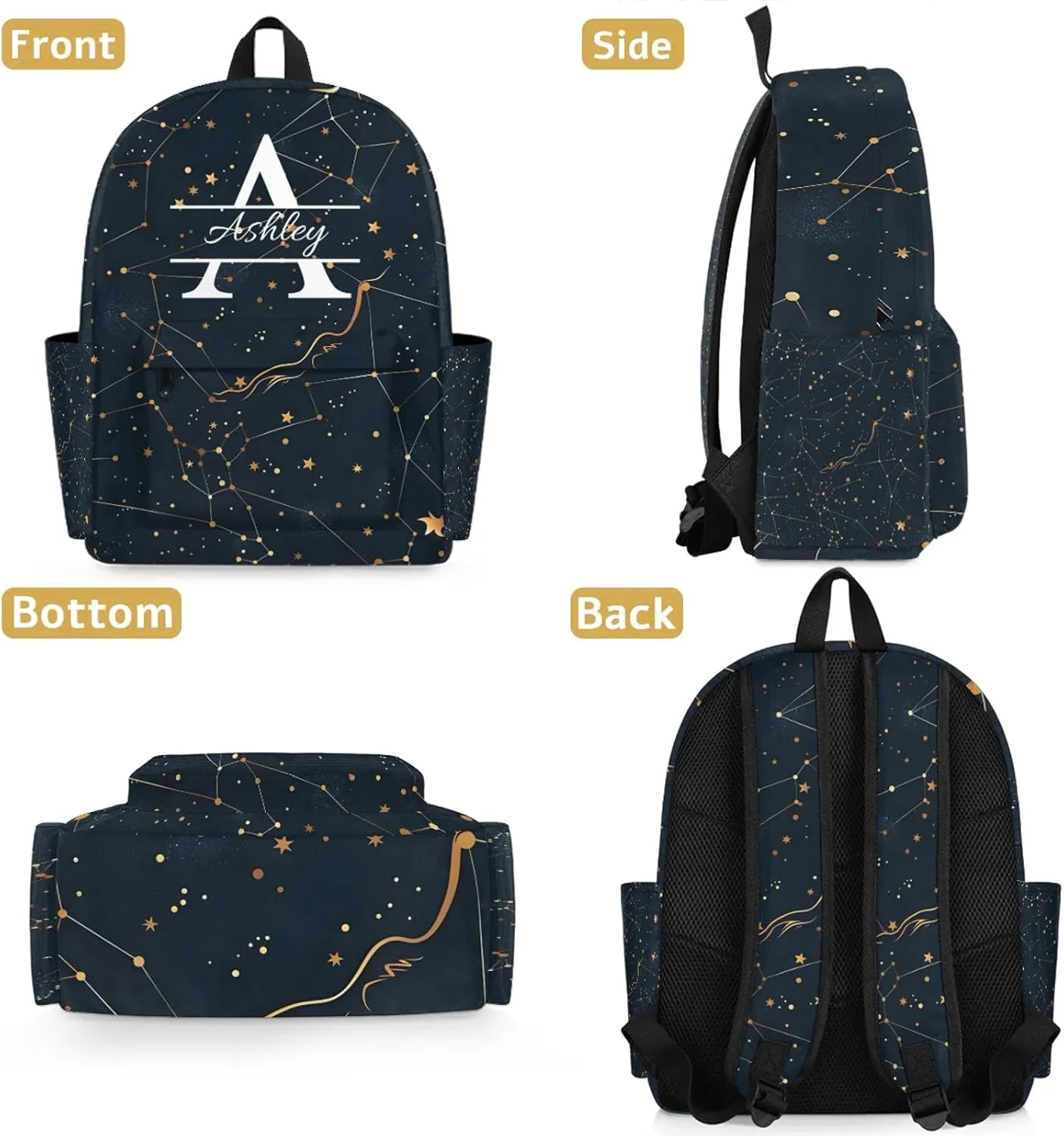 Personalized Backpack with Initial & Name Personalized Shoulder Bag for Women Men Waterproof Travel Casual Daypack 15.1in, Cosmos Sky Galaxy Universe