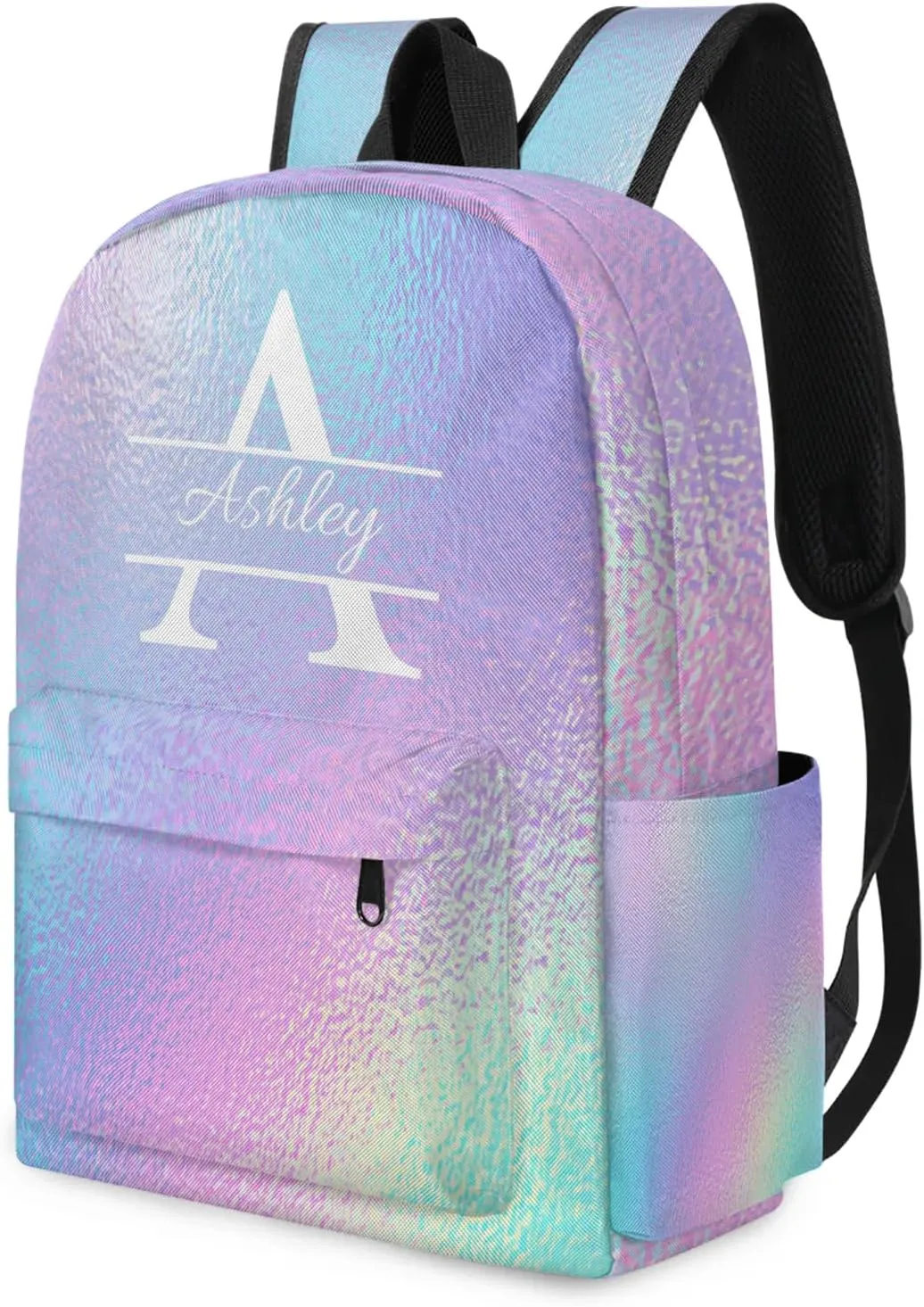 Personalized Backpack with Initial & Name Personalized Shoulder Bag for Women Men Waterproof Travel Casual Daypack 15.1in, Gradient Blue Purple