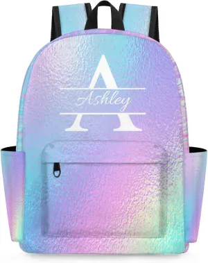 Personalized Backpack with Initial & Name Personalized Shoulder Bag for Women Men Waterproof Travel Casual Daypack 15.1in, Gradient Blue Purple