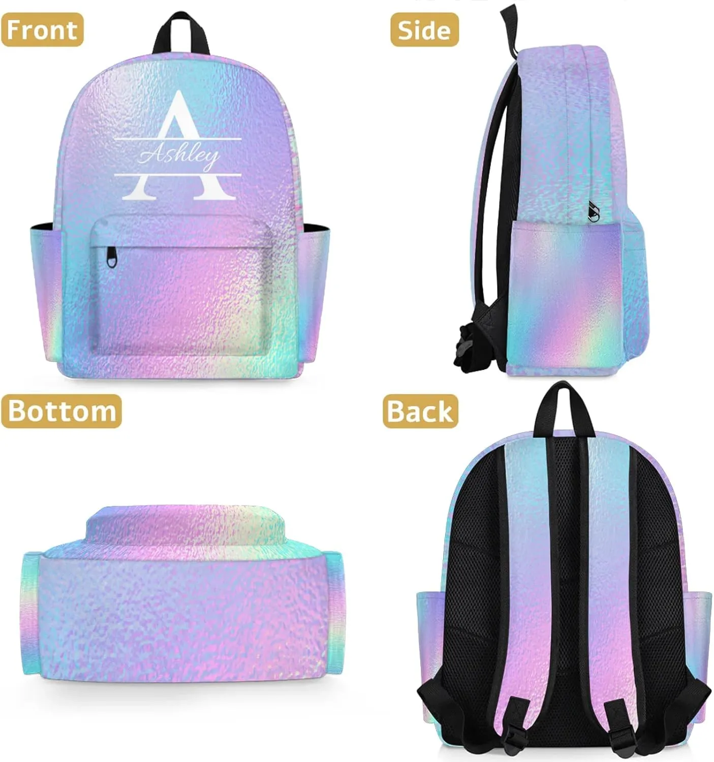 Personalized Backpack with Initial & Name Personalized Shoulder Bag for Women Men Waterproof Travel Casual Daypack 15.1in, Gradient Blue Purple