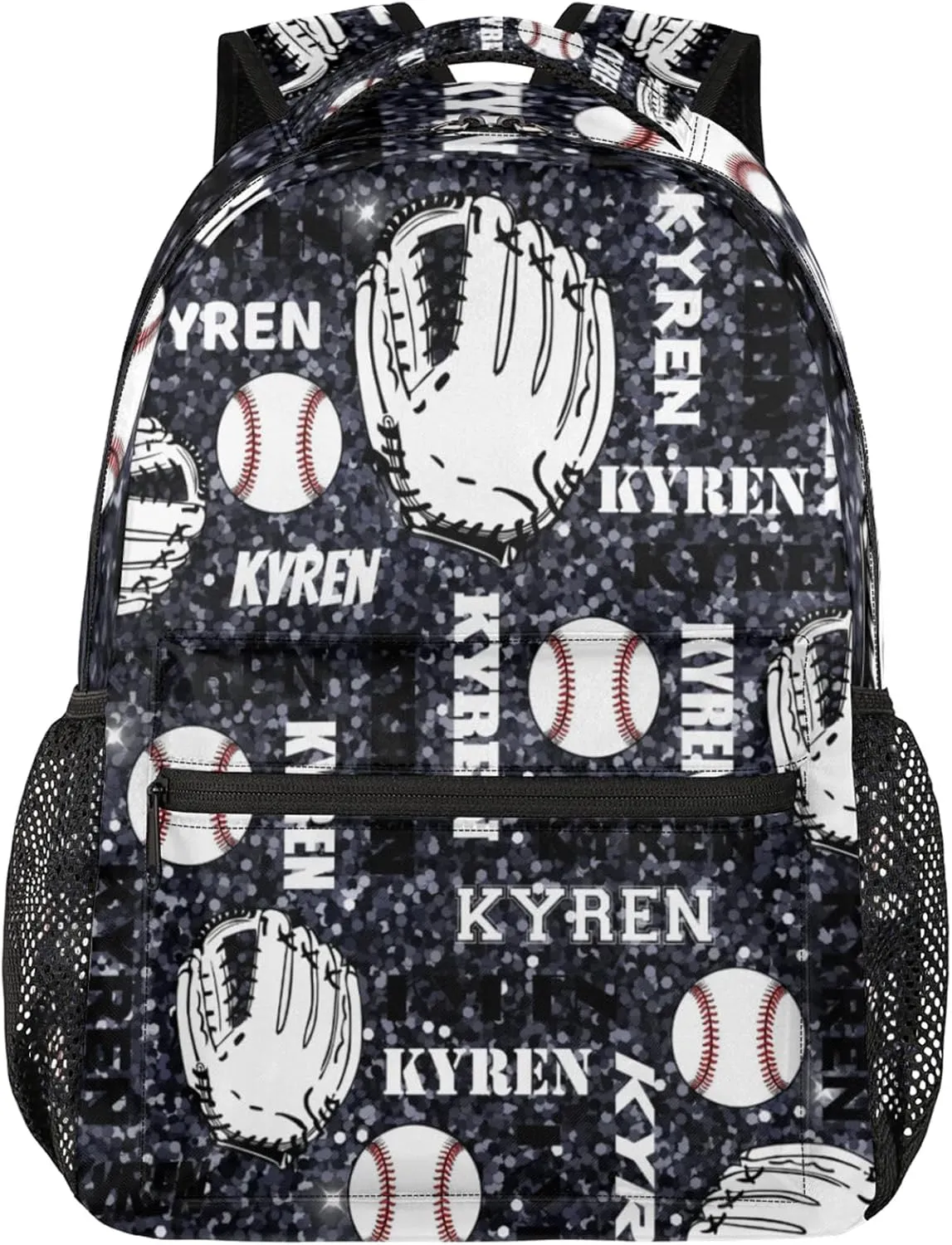 Personalized Baseball Backpack for Men Women, Custom Laptop Backpack with Name, Sports Bag Lightweight Daypack for Travel Hiking Camping, Dark Glitter