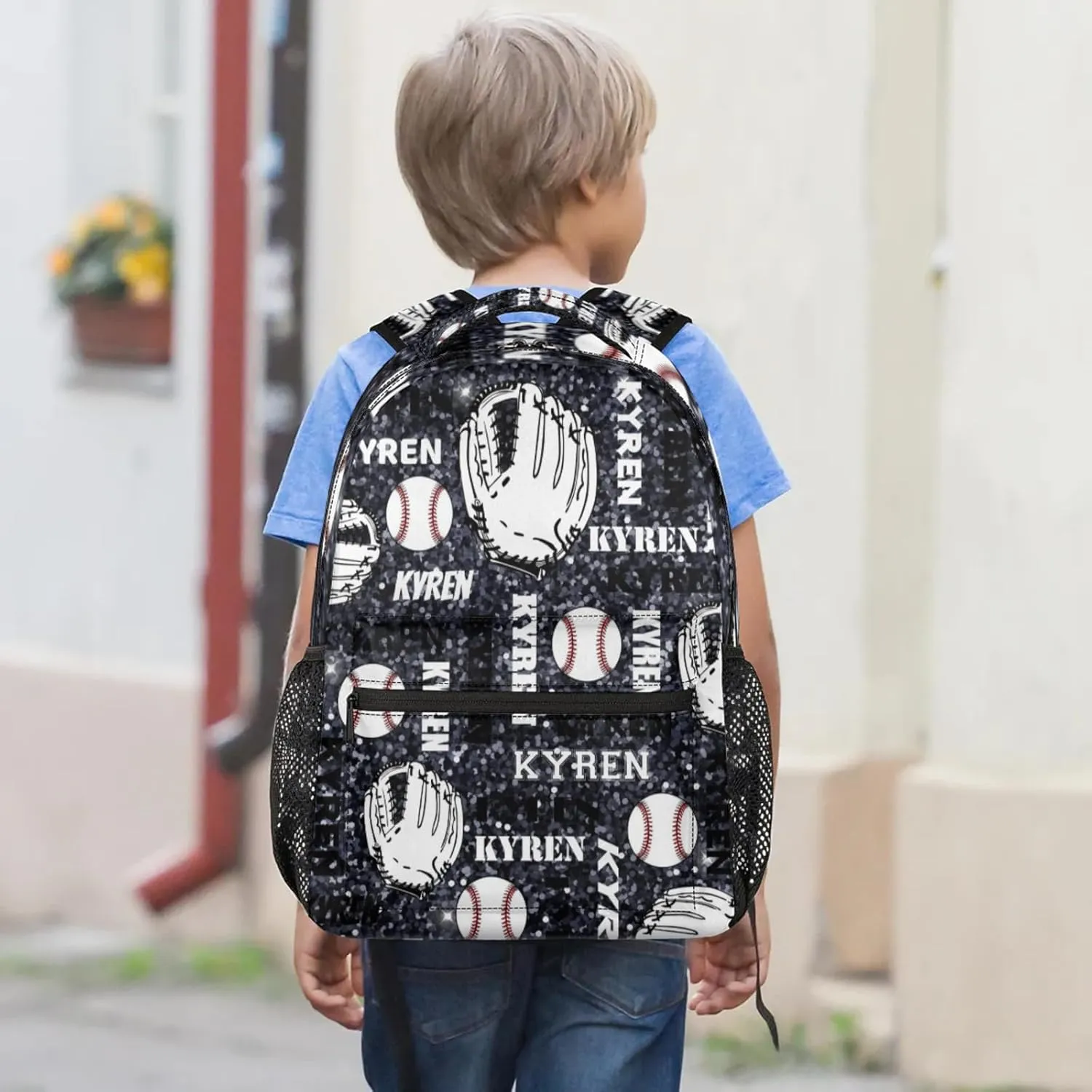 Personalized Baseball Backpack for Men Women, Custom Laptop Backpack with Name, Sports Bag Lightweight Daypack for Travel Hiking Camping, Dark Glitter