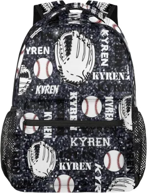 Personalized Baseball Backpack for Men Women, Custom Laptop Backpack with Name, Sports Bag Lightweight Daypack for Travel Hiking Camping, Dark Glitter