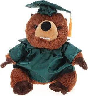 Personalized Beaver with Graduation Cap and Gown - Plush Stuffed Animal Toy 12 inch - Graduation Gift with Customized Text Name School Logo on Gown for Any Student (Green Cap & Gown)