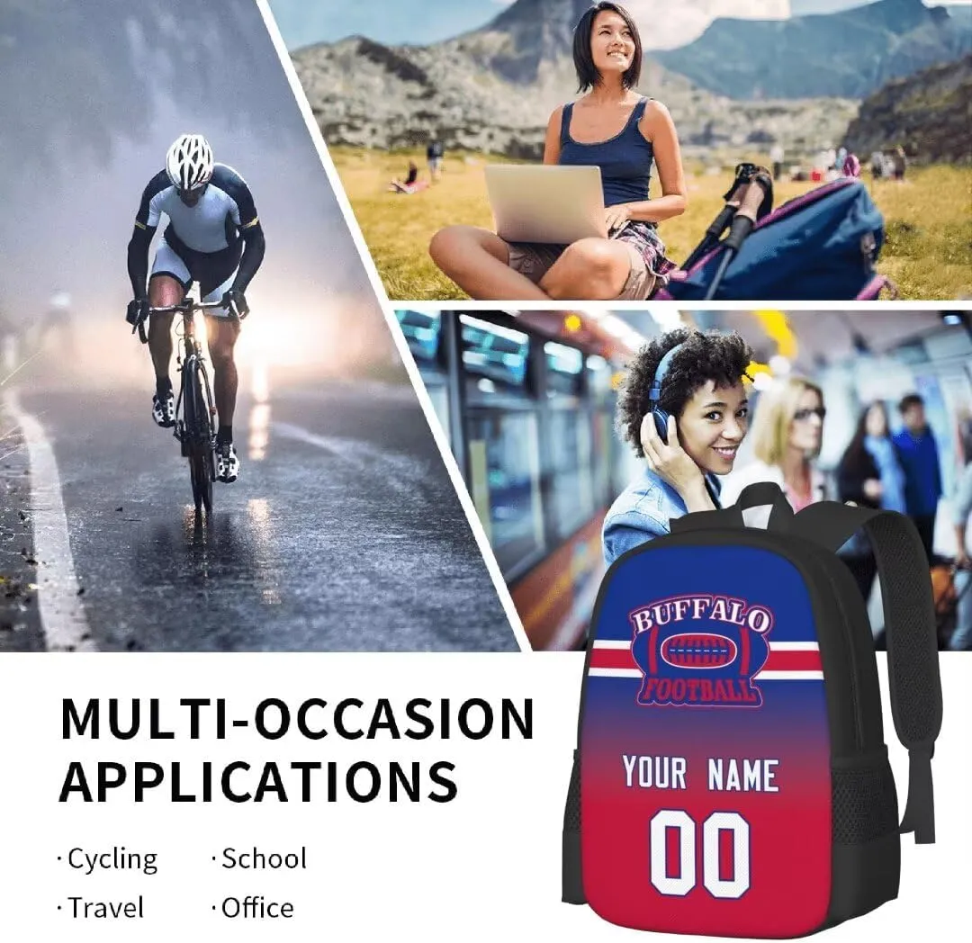 Personalized Buffalo Large Capacity Shoulder Bag Custom, Custom Personalized Name and Number Football Sports Backpack Travel Bag Computer Bag Fan Presents
