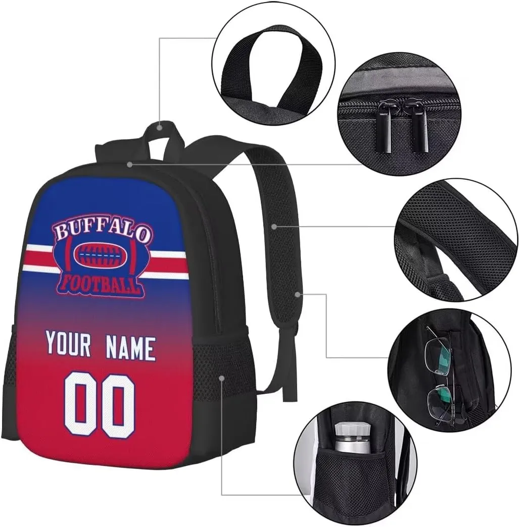 Personalized Buffalo Large Capacity Shoulder Bag Custom, Custom Personalized Name and Number Football Sports Backpack Travel Bag Computer Bag Fan Presents