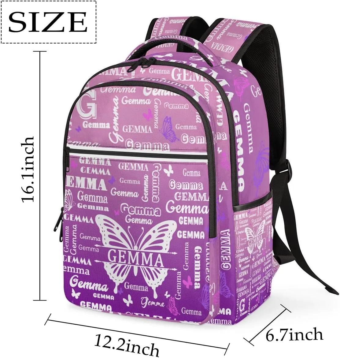 Personalized Butterfly Backpack with Name Large Customized Shoulder Laptop Bag for Women Men Waterproof Casual Daypack Laptop Bag 16.1in, Pink Purple
