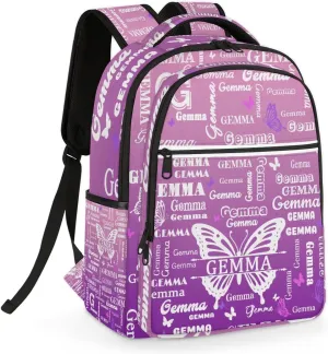 Personalized Butterfly Backpack with Name Large Customized Shoulder Laptop Bag for Women Men Waterproof Casual Daypack Laptop Bag 16.1in, Pink Purple