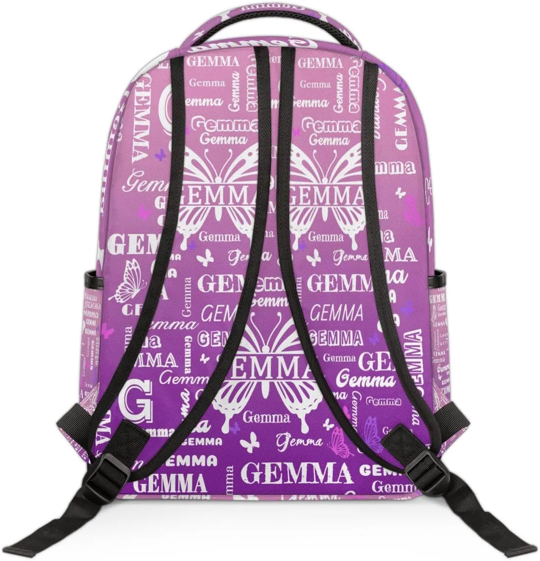 Personalized Butterfly Backpack with Name Large Customized Shoulder Laptop Bag for Women Men Waterproof Casual Daypack Laptop Bag 16.1in, Pink Purple
