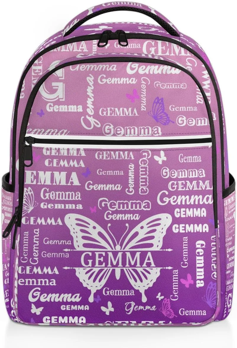 Personalized Butterfly Backpack with Name Large Customized Shoulder Laptop Bag for Women Men Waterproof Casual Daypack Laptop Bag 16.1in, Pink Purple