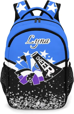 Personalized Cheerleading Backpack for Kids Boys Girls, Customized Cheer School Backpack Casual Daypack Schoolbag for Student Bookbag with Name (Blue Violet)