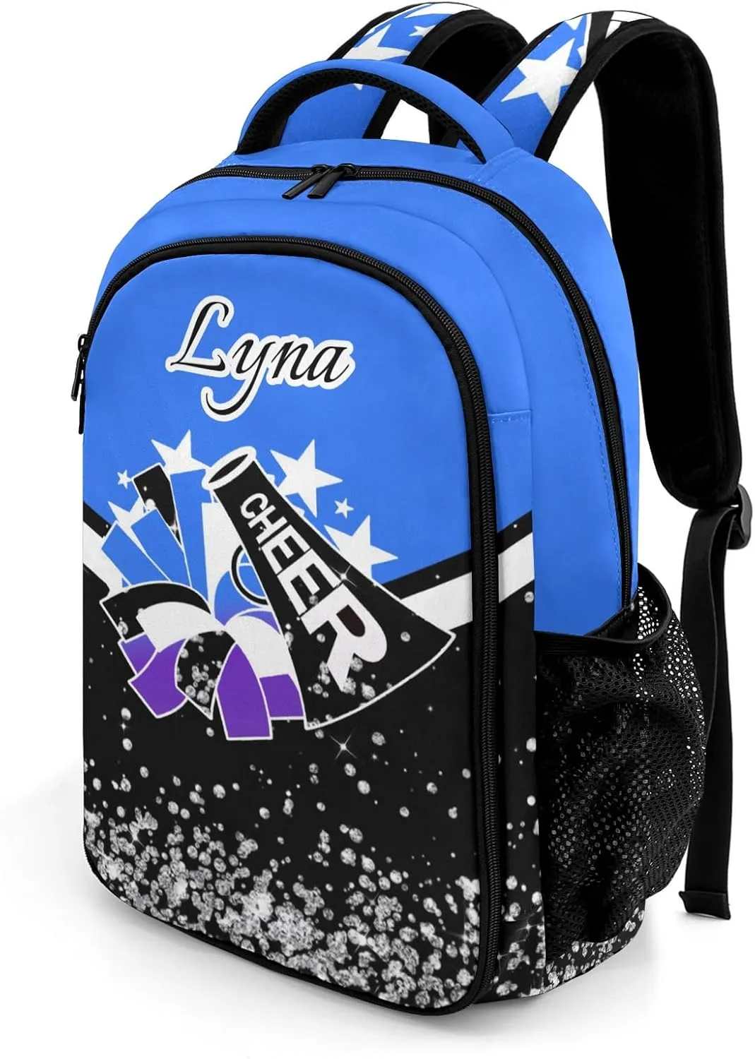 Personalized Cheerleading Backpack for Kids Boys Girls, Customized Cheer School Backpack Casual Daypack Schoolbag for Student Bookbag with Name (Blue Violet)