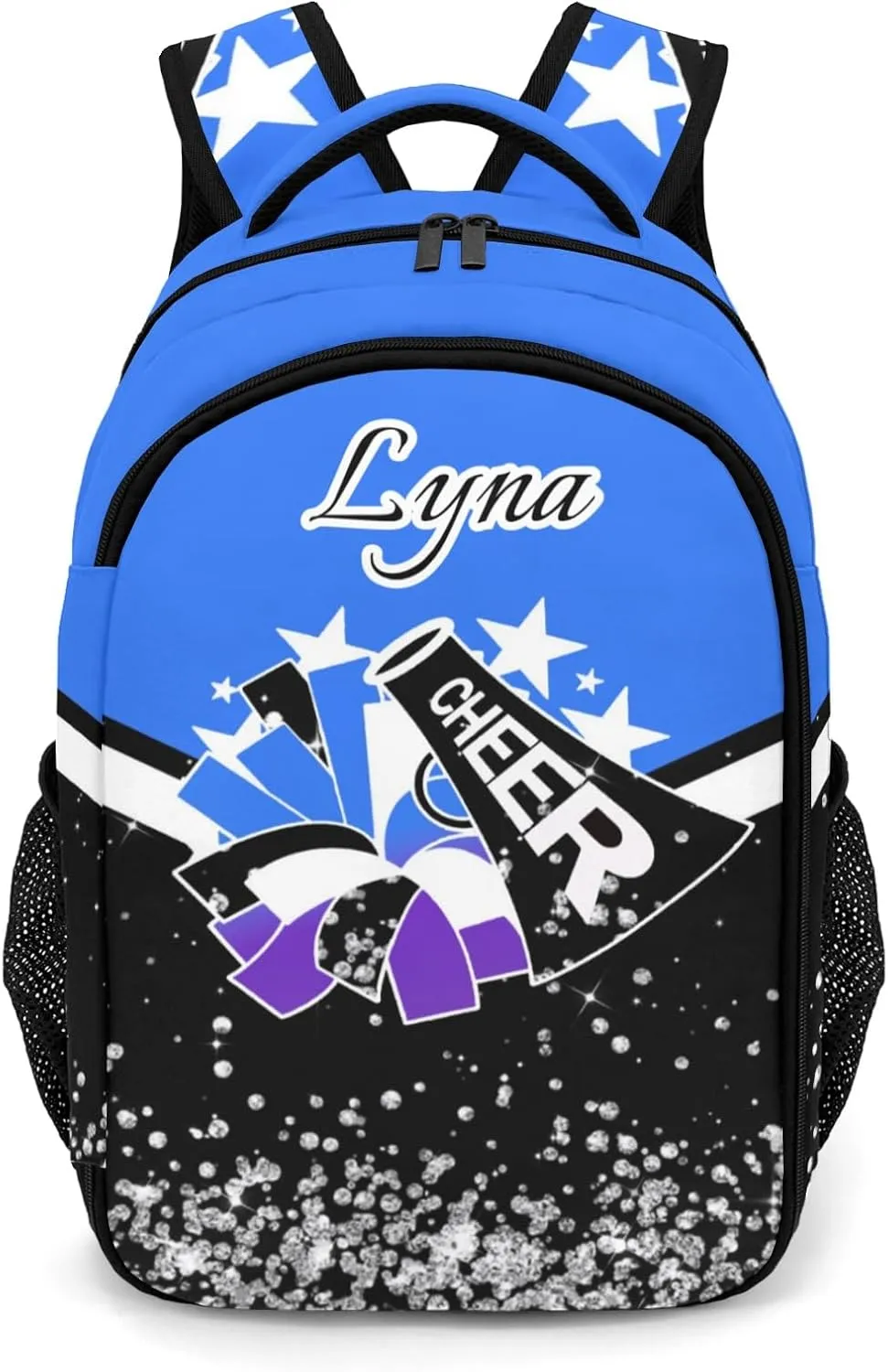 Personalized Cheerleading Backpack for Kids Boys Girls, Customized Cheer School Backpack Casual Daypack Schoolbag for Student Bookbag with Name (Blue Violet)