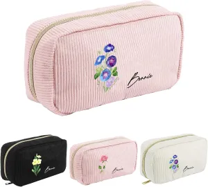 Personalized Cosmetic Bag for Women Customized Name Birth Flower Design Gift for Mom Wife Christmas Mother's Day