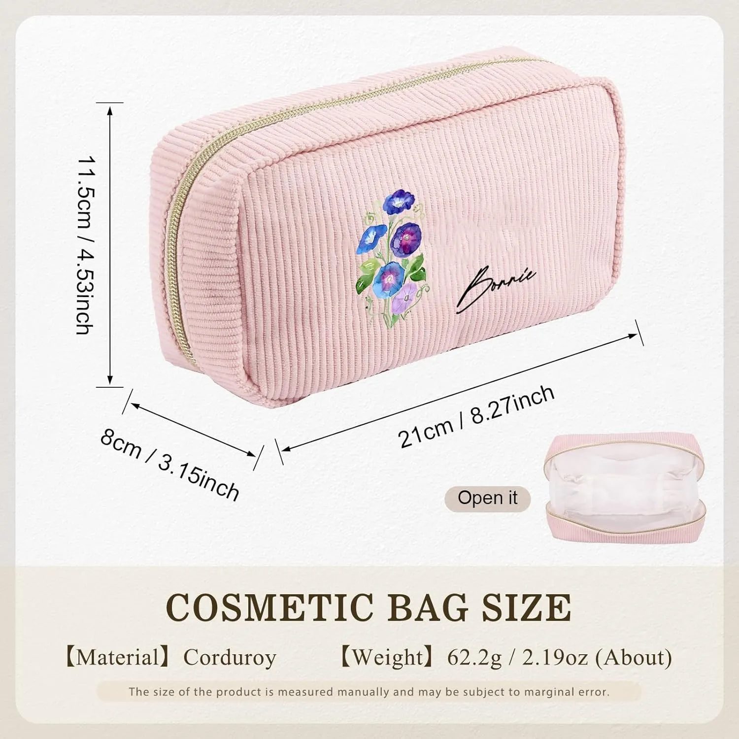 Personalized Cosmetic Bag for Women Customized Name Birth Flower Design Gift for Mom Wife Christmas Mother's Day