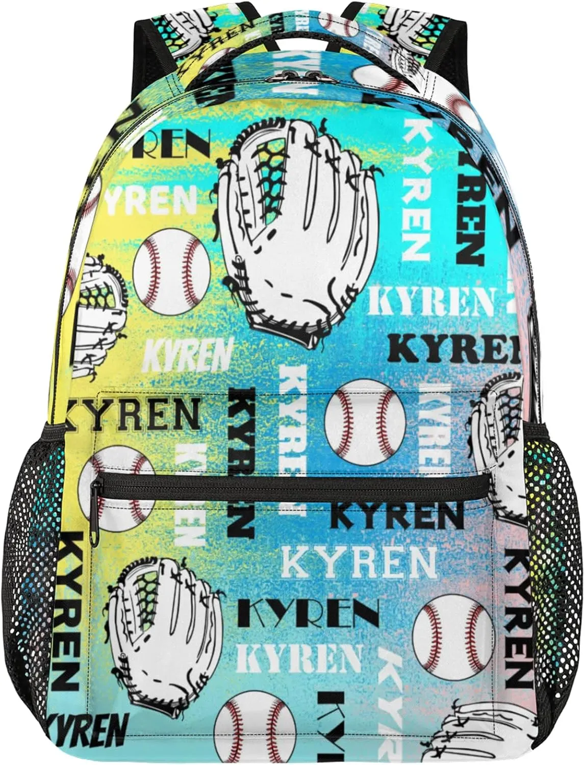 Personalized Name Baseball Backpack for Men Women, Custom Laptop Backpack with Name, Sports Bag Lightweight Daypack for Travel Camping, Blue Yellow Pinks