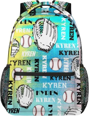 Personalized Name Baseball Backpack for Men Women, Custom Laptop Backpack with Name, Sports Bag Lightweight Daypack for Travel Camping, Blue Yellow Pinks