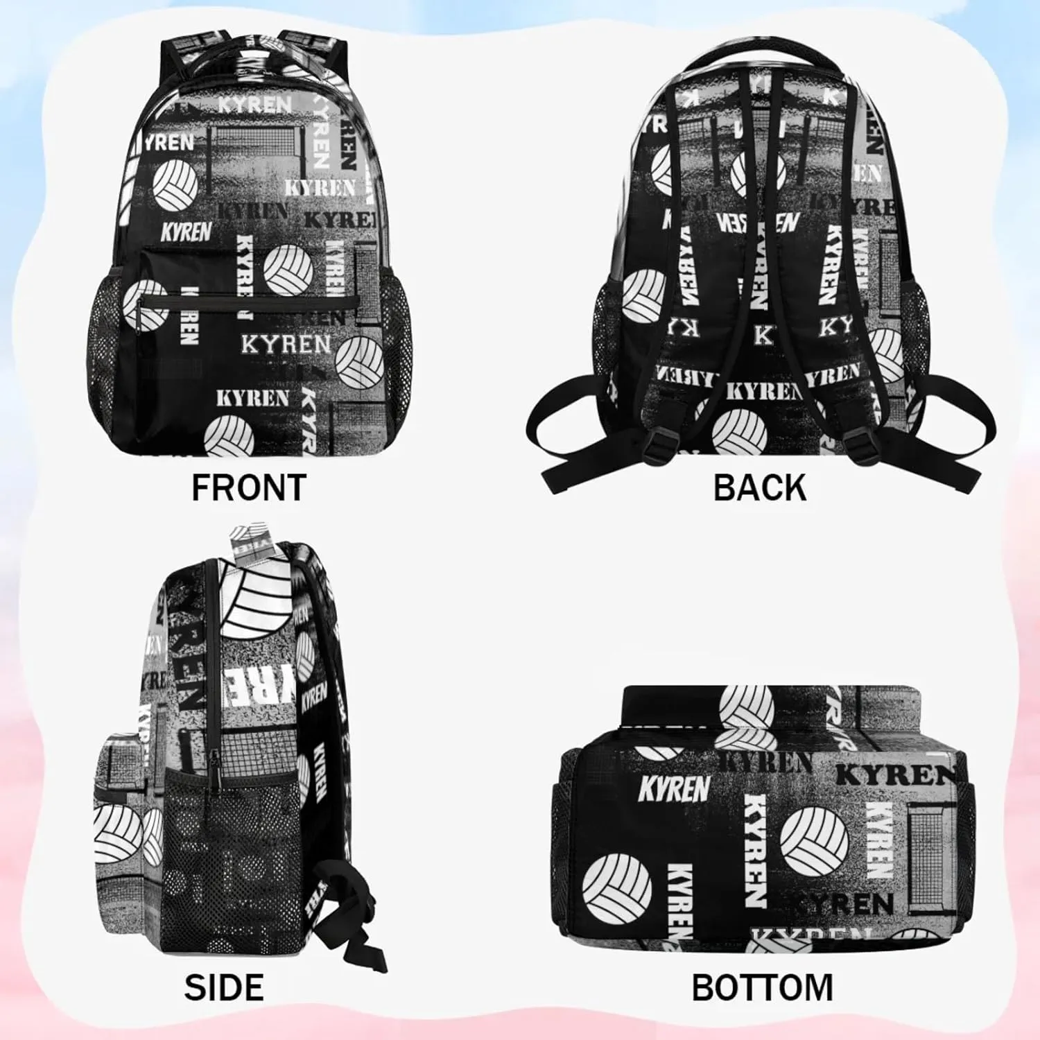 Personalized Name Volleyball Backpack, Custom Sports Bag Backpack for Men Women, Laptop Backpacks Travel Camping Daypack, Black Gray