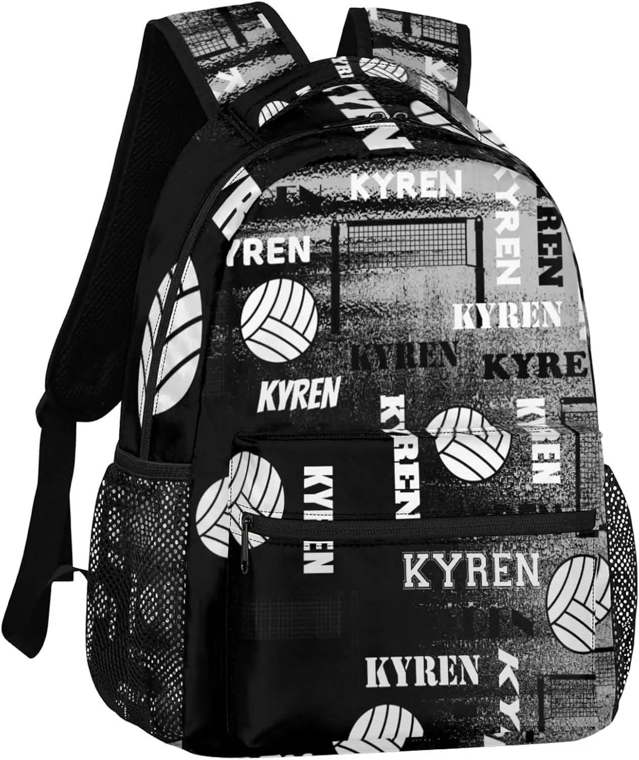 Personalized Name Volleyball Backpack, Custom Sports Bag Backpack for Men Women, Laptop Backpacks Travel Camping Daypack, Black Gray