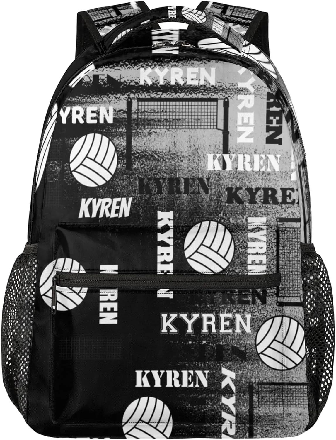 Personalized Name Volleyball Backpack, Custom Sports Bag Backpack for Men Women, Laptop Backpacks Travel Camping Daypack, Black Gray
