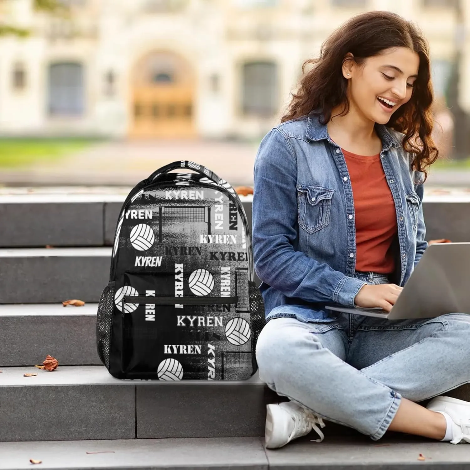 Personalized Name Volleyball Backpack, Custom Sports Bag Backpack for Men Women, Laptop Backpacks Travel Camping Daypack, Black Gray