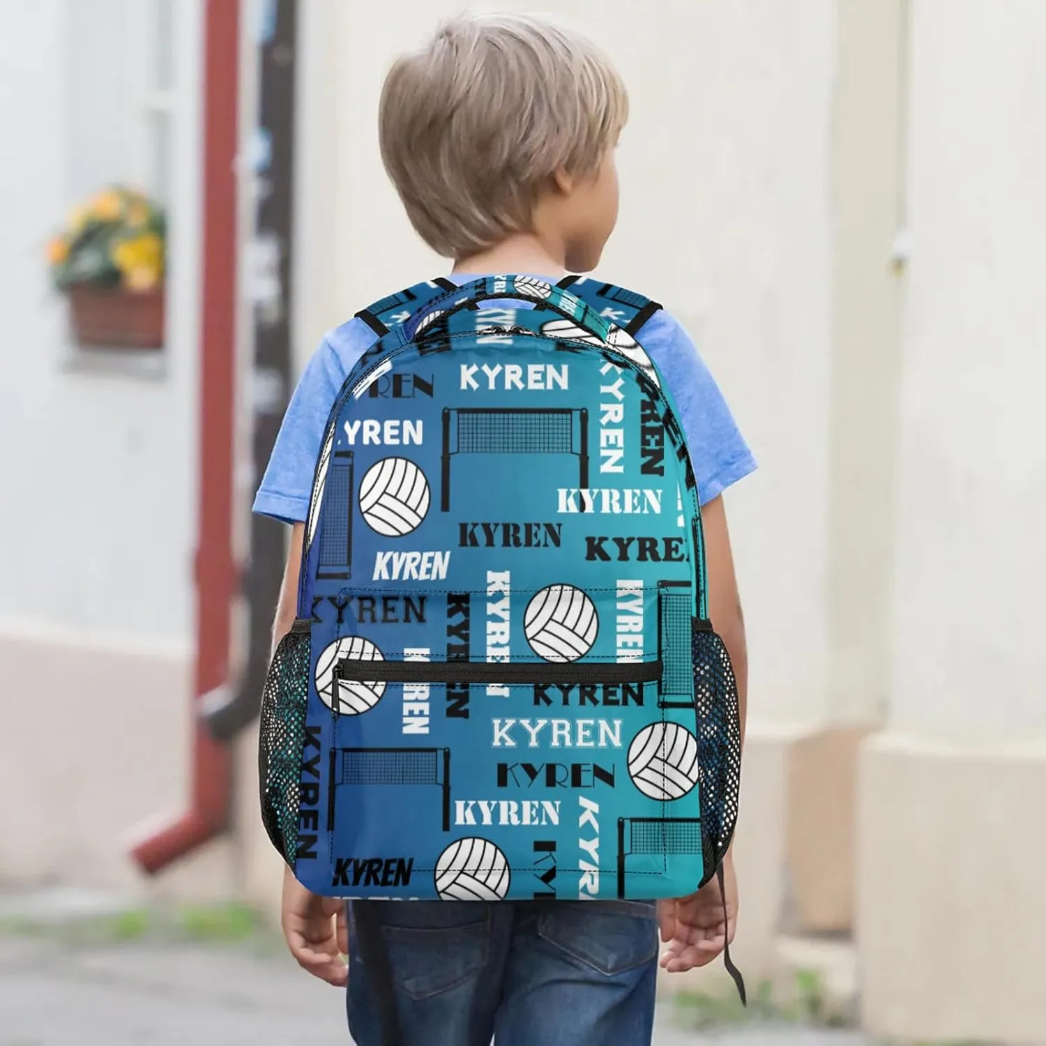 Personalized Name Volleyball Backpack, Custom Sports Bag Backpack for Men Women, Laptop Daypack for Travel Camping Hiking, Blue