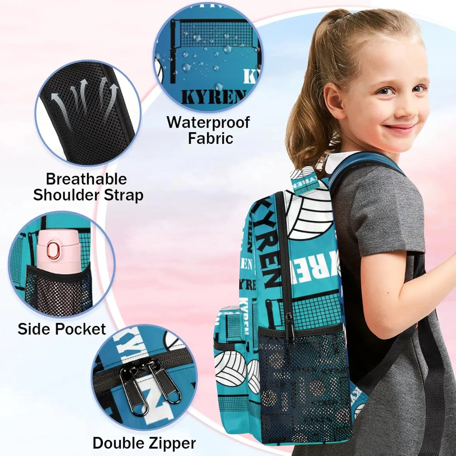 Personalized Name Volleyball Backpack, Custom Sports Bag Backpack for Men Women, Laptop Daypack for Travel Camping Hiking, Blue
