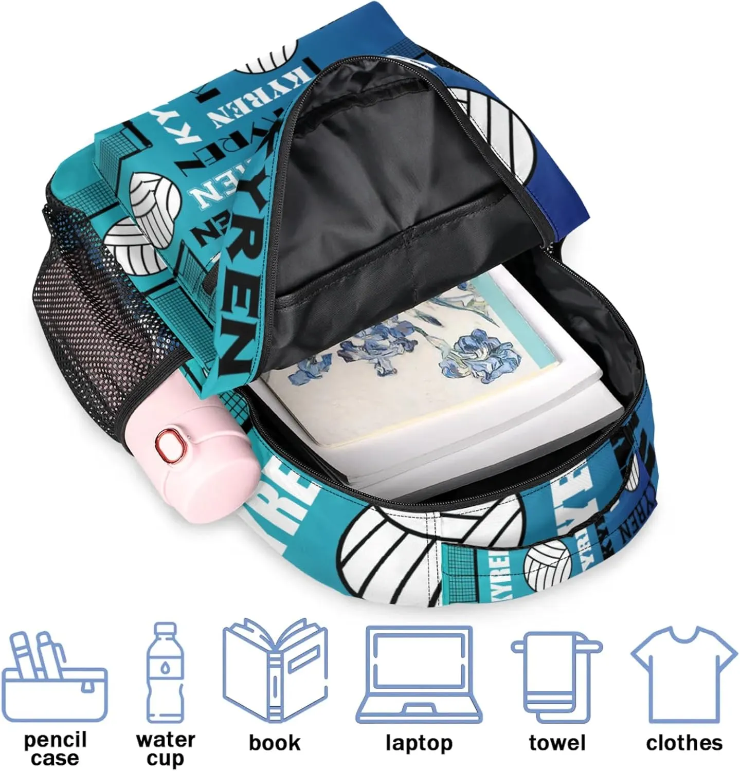 Personalized Name Volleyball Backpack, Custom Sports Bag Backpack for Men Women, Laptop Daypack for Travel Camping Hiking, Blue