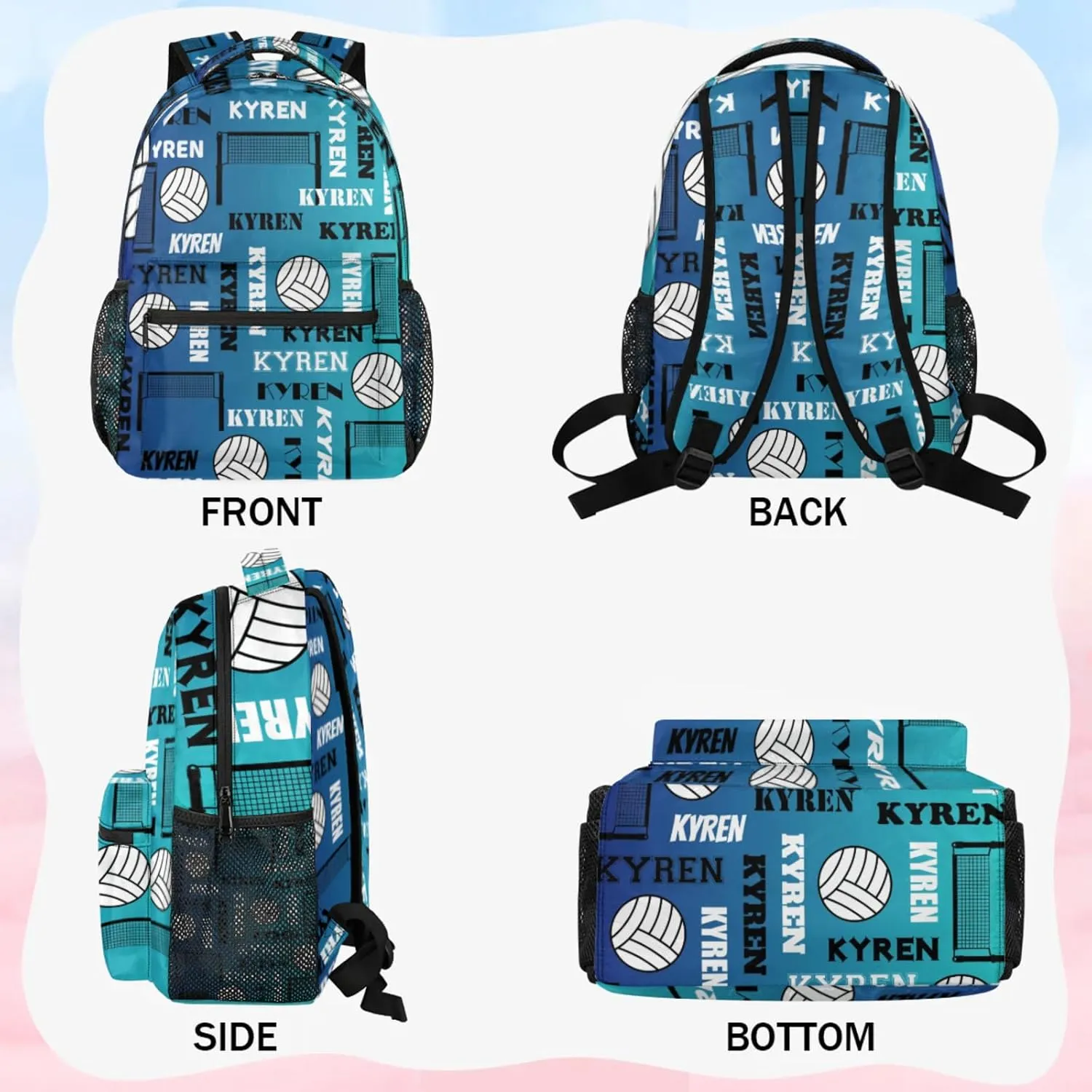 Personalized Name Volleyball Backpack, Custom Sports Bag Backpack for Men Women, Laptop Daypack for Travel Camping Hiking, Blue