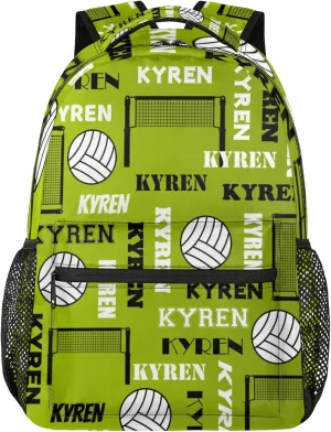 Personalized Name Volleyball Backpack, Custom Sports Bag Backpack for Men Women, Laptop Daypack for Travel Camping Hiking, Green Yellow